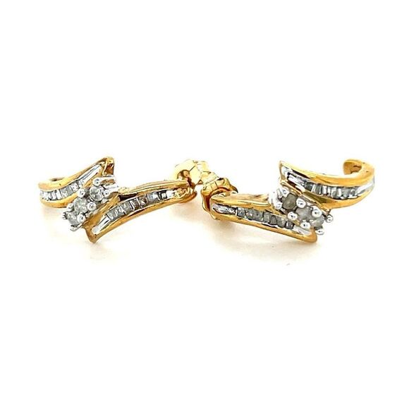 925 Gold Vermeil Diamond Earrings - Picture 1 of 9